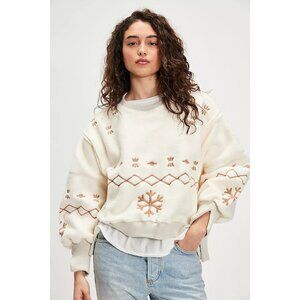 SOLD OUT NWT FP Tricia Fix Chainstitch Snowflake Cozy Sweatshirt